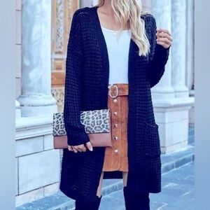 H&M Navy blue knee length cardigan XS